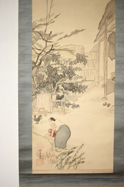 森田恒友「下総の村」掛軸 共箱 Z512｜骨董店 のびる 古美術 骨董 和風