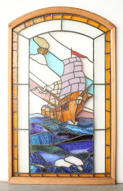 帆船 ステンドグラス 窓 GD0240｜骨董店 のびる 古美術 骨董 和風建具