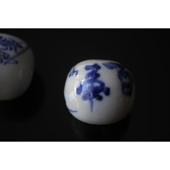 倣 富岡鉄斎書 染付【百事如意】風鎮 一対 P628｜骨董店 のびる 古美術