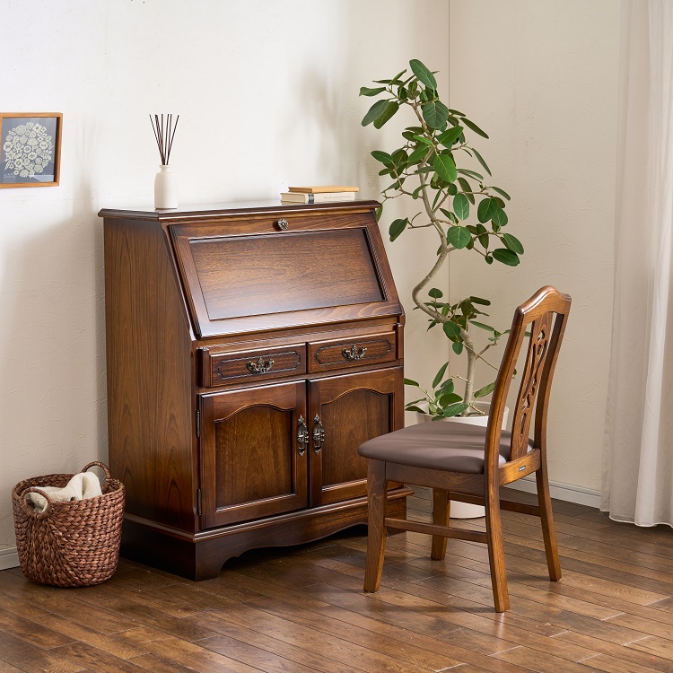 木製ライティングビューロー ダークブラウン