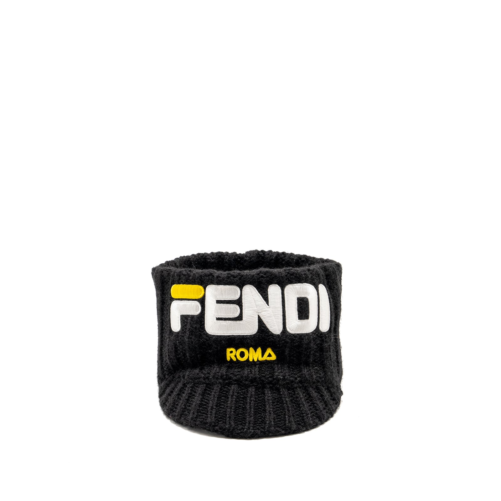 Fendi Mania Logo-Embroidered Knitted Headband Cap hat Alpaca/Wool Blac