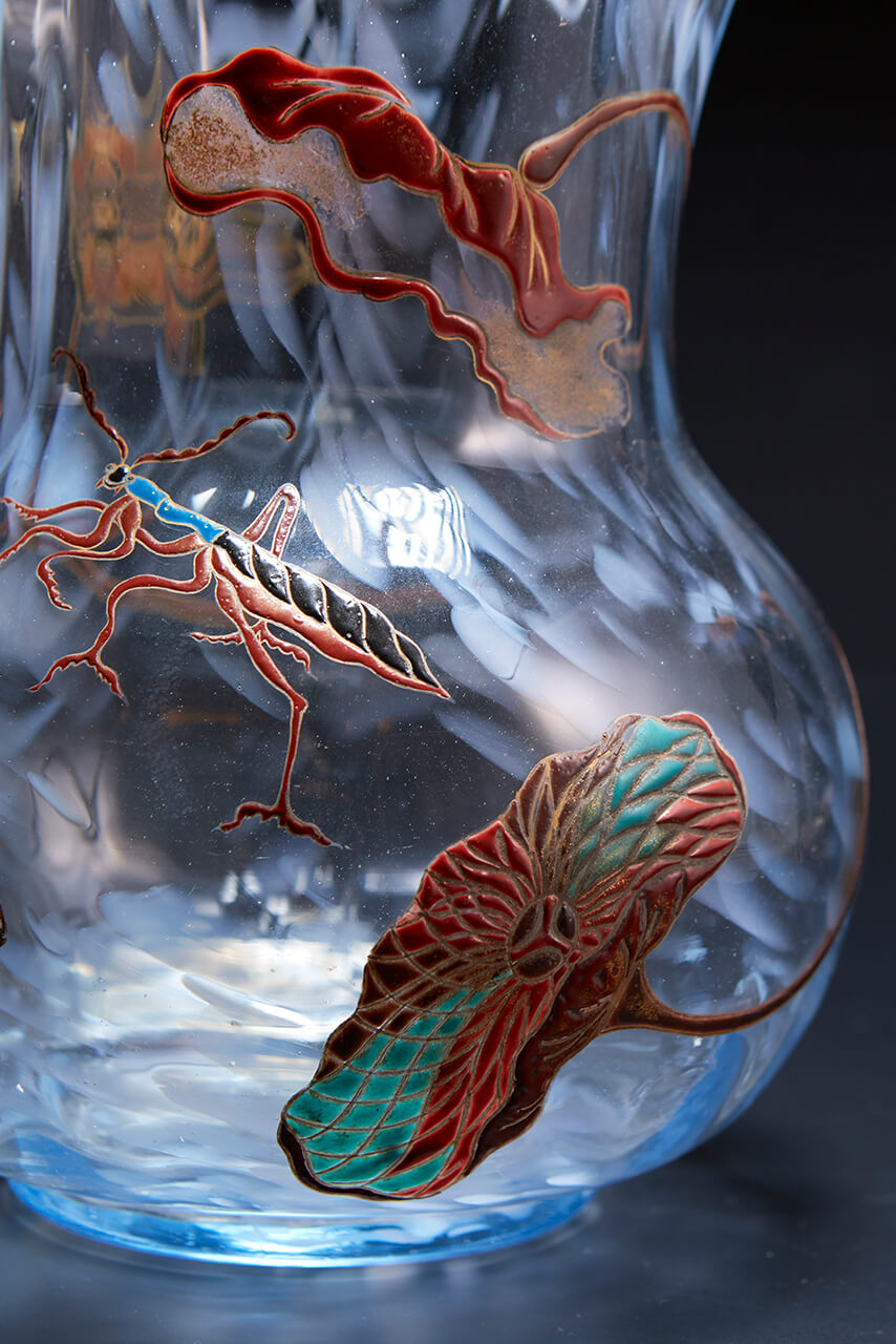 ◇美術館級◇エミール・ガレ/図鑑掲載作品/被せガラス花瓶/ウラン