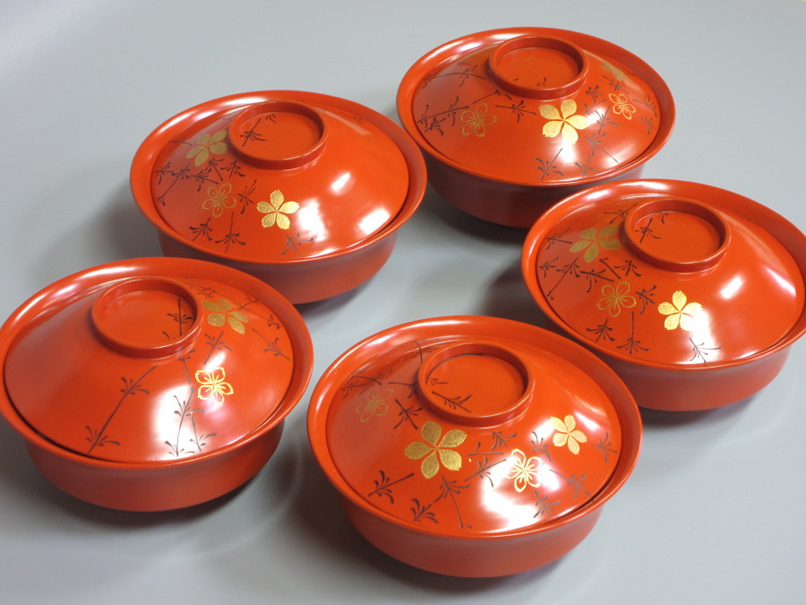 輪島塗茶櫃沈金朱