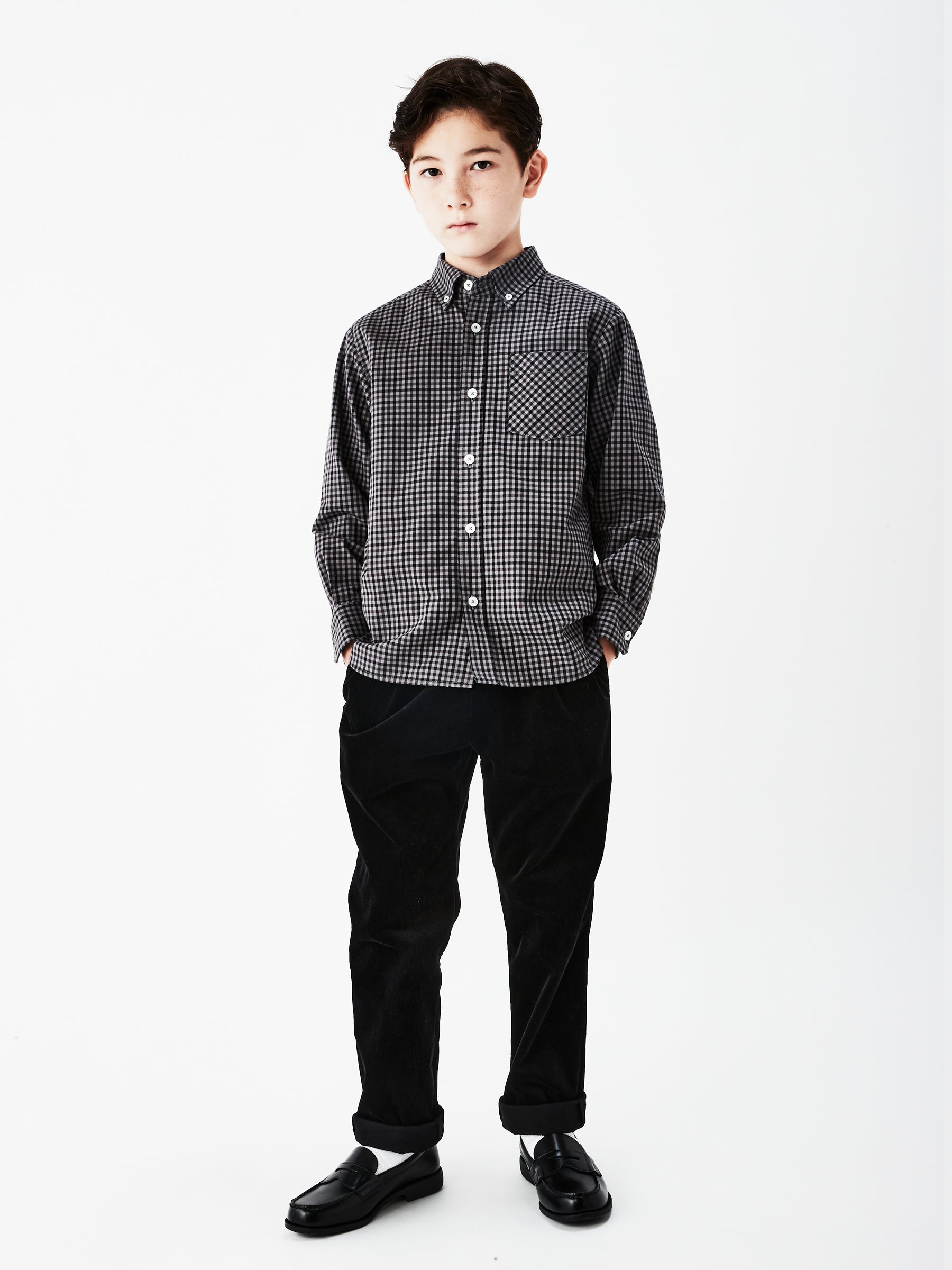 ファミリア 現行品 チェック ロングパンツ ネイビー グリーン プルオン