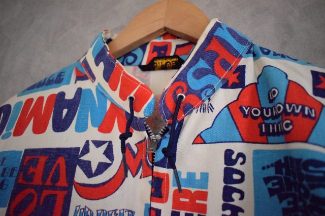 60年代 70年代 総柄 モンスター柄 コットン ノーカラージャケット