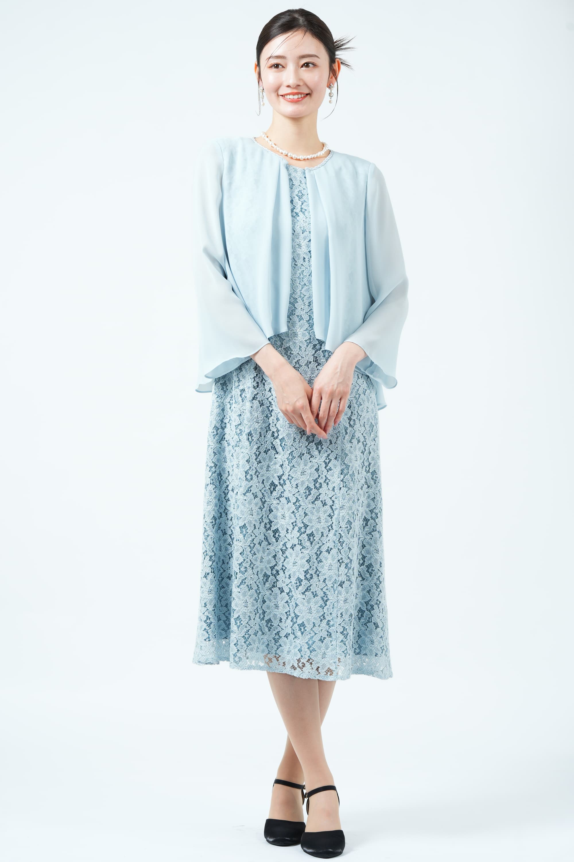 Apploberry 東京ソワール シフォンカバーアップ×総レースブルードレス