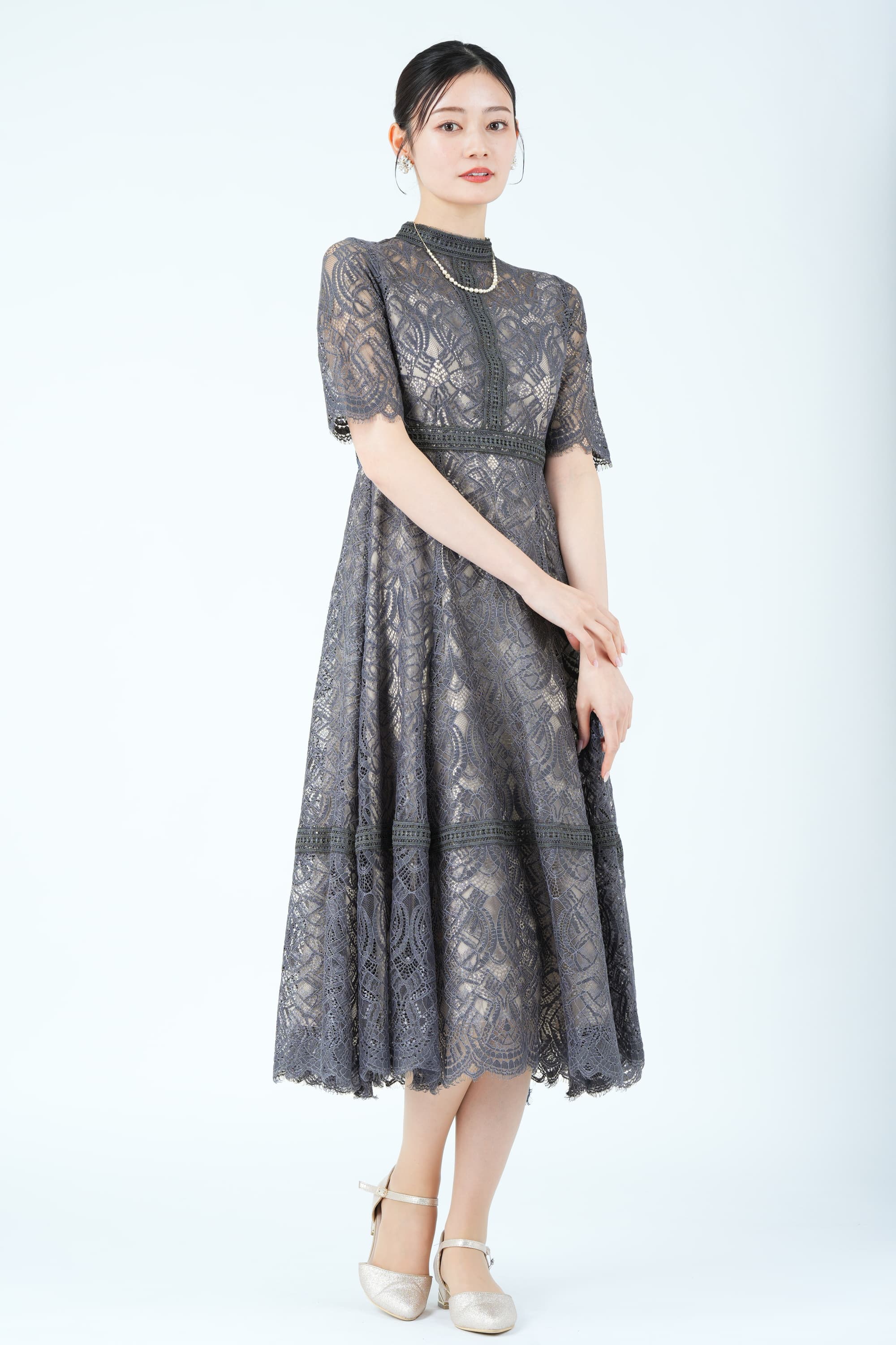 リルアー LERURE 24年 オールインワン パンツドレス レース カーキ M