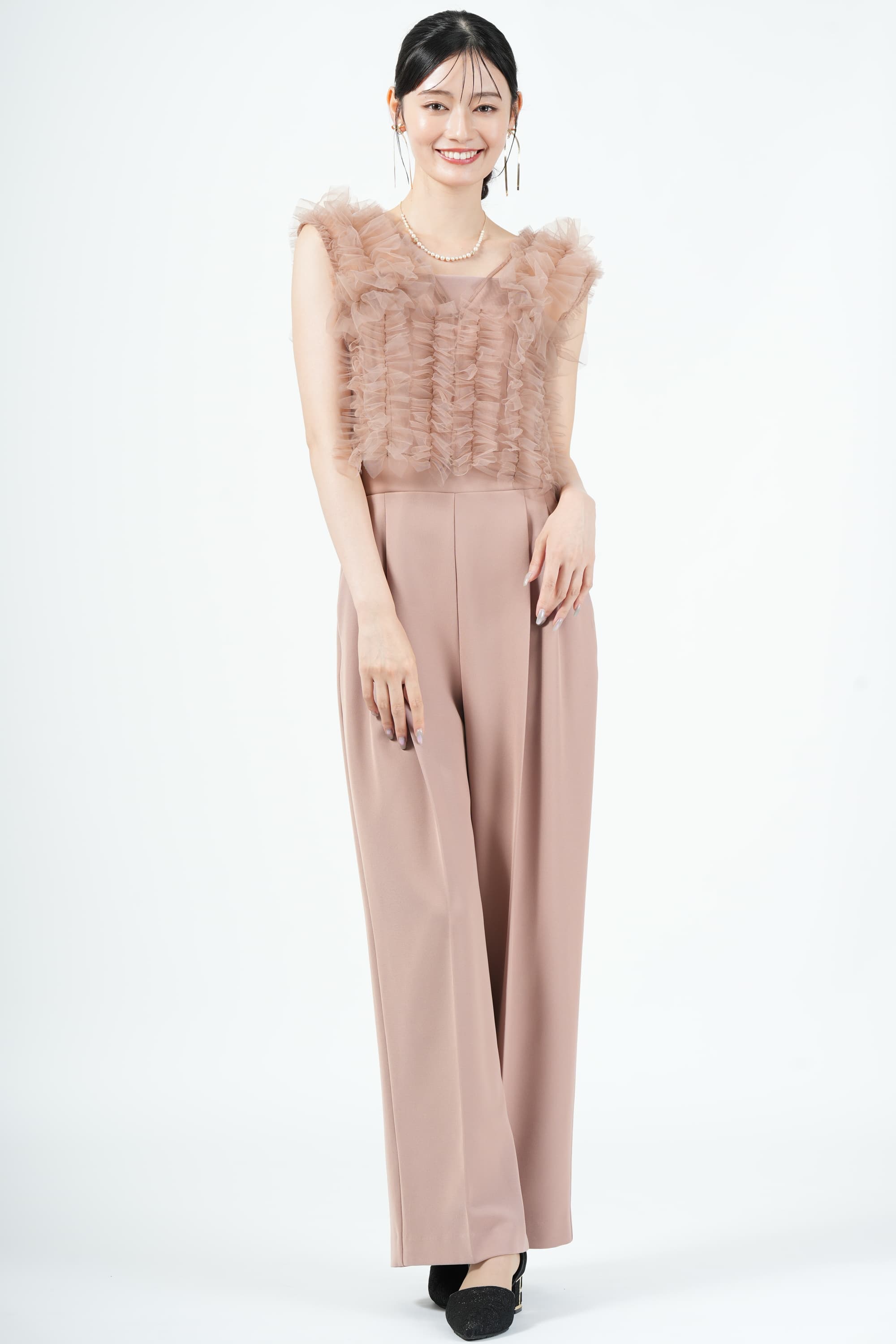 FRAY I.D フリルチュールベスト付きピンクパンツドレス (M) をレンタル