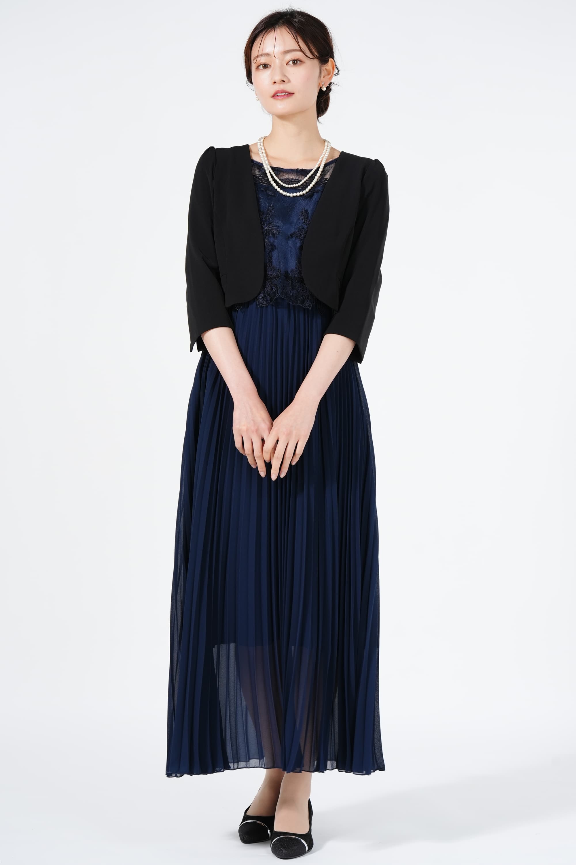 Dorry Doll チュールレース×プリーツネイビードレスセット (LL) を