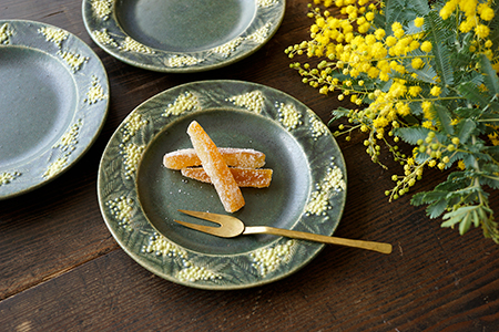 オ2 ミモザの小皿 - 益子焼の小さな窯元「よしざわ窯」- 生活陶器