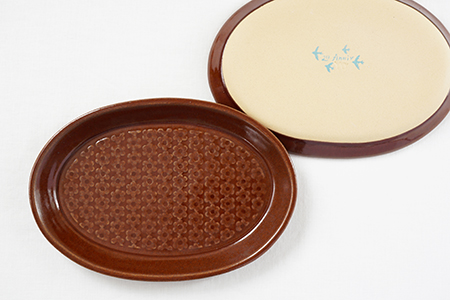 ラ37 ＜20周年記念＞あめ色 楕円皿 flower pattern - 益子焼の