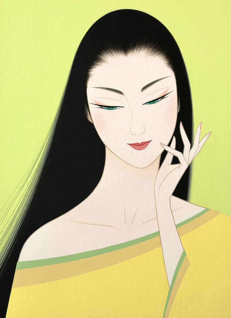 希少品】鶴田一郎 美人画 絵画 日本女性 額入り 年代物 保管品 骨董