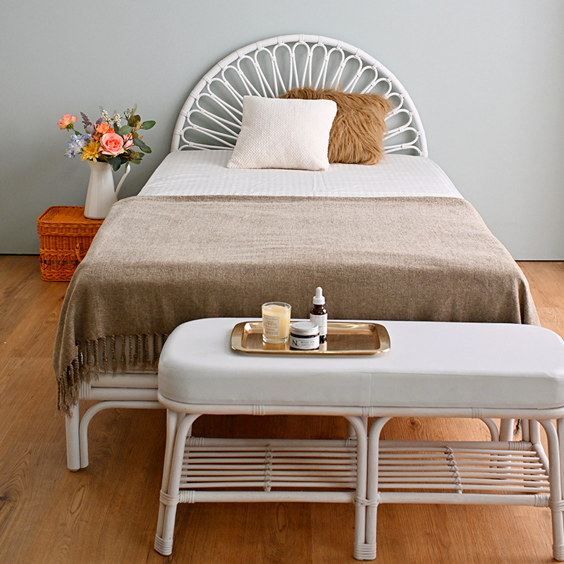 B800WW ホワイトラタン ベッドフレーム | 【SR-net】Sunflower Rattan