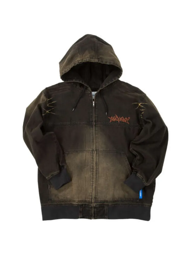 ブラック 【SEQUENZ】ウォッシュドデニムフルジップパーカー