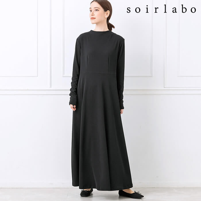 洗える｜シワになりにくいロングワンピース 9号・ブラック｜東京