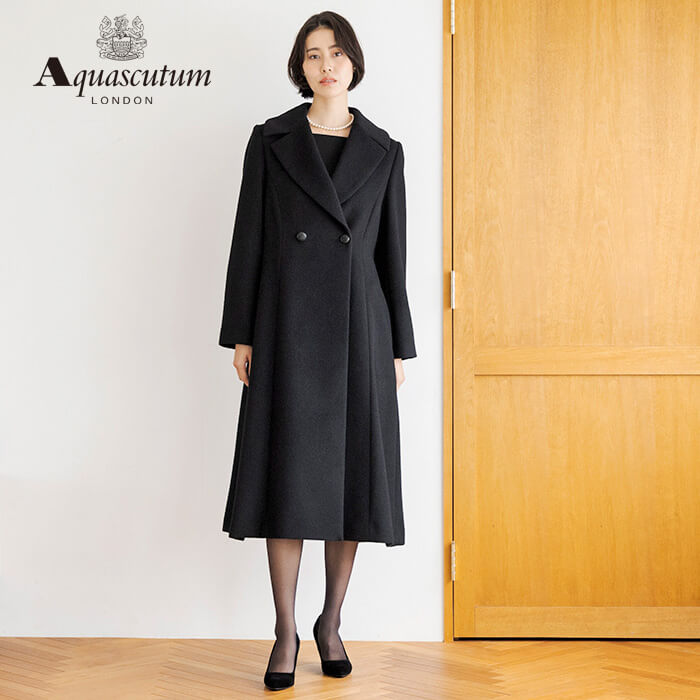 アクアスキュータム ウールコート ヘリンボーン 8 アンゴラ混 アンゴラ