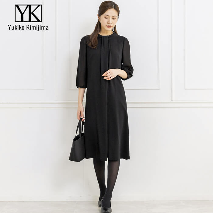 洗える｜ボータイ風の前開きワンピース 9号・ブラック｜東京ソワール