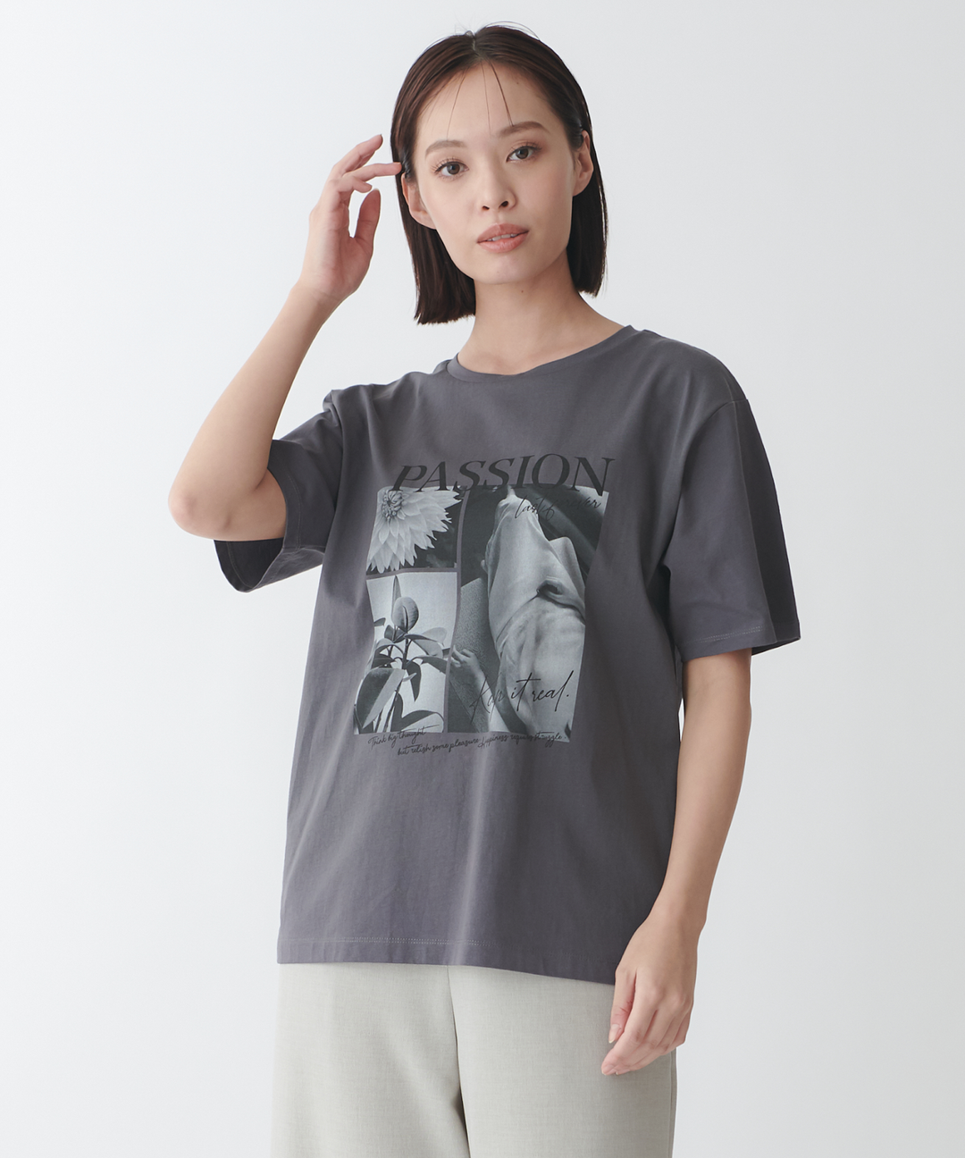 OASIS 9 プリント Tシャツ Mサイズ グレー OASIS 9 プリント Tシャツ M