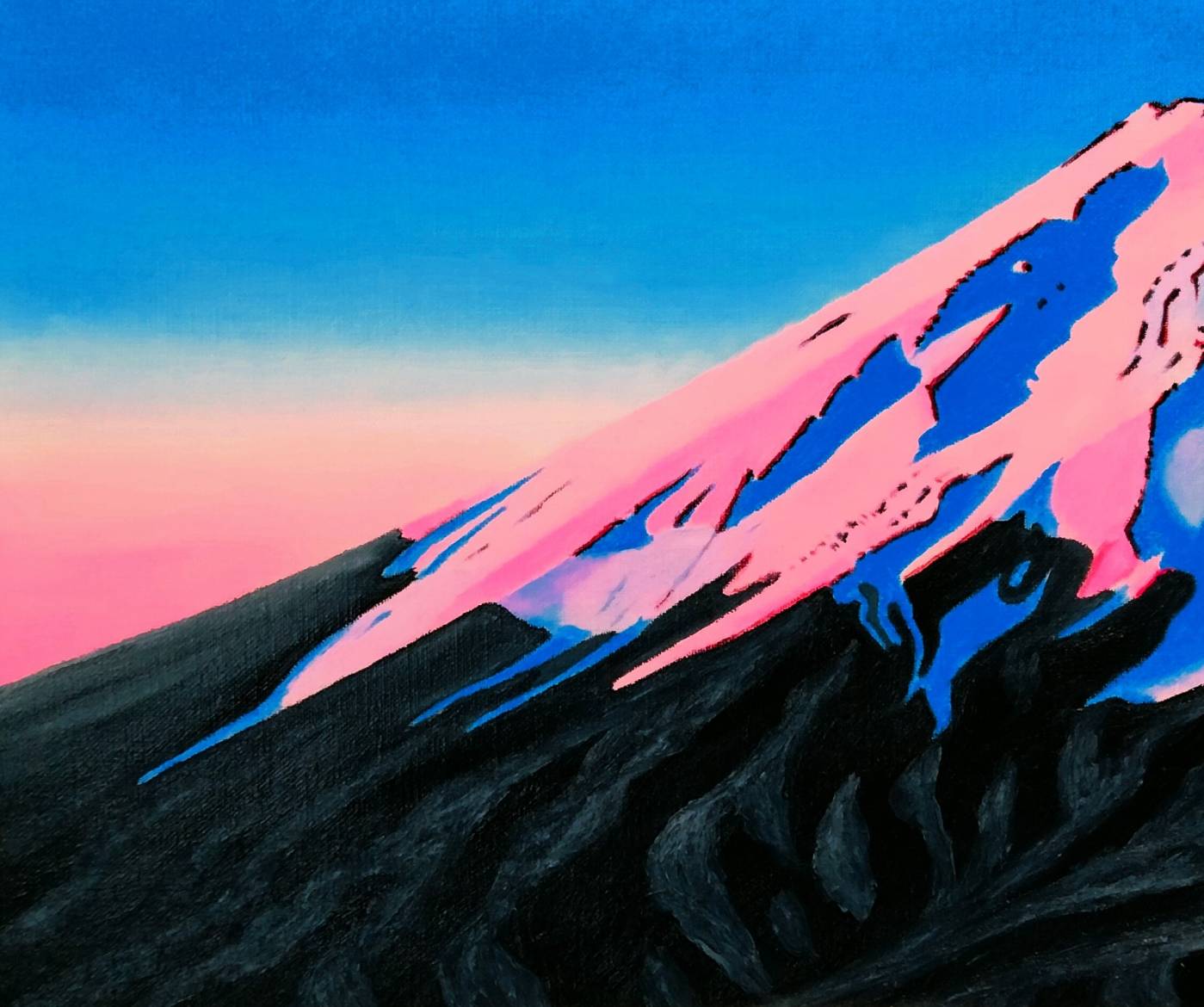 ☆利尻富士と走る電車・谷村一男肉筆油彩画・F6 ☆利尻富士と走る電車