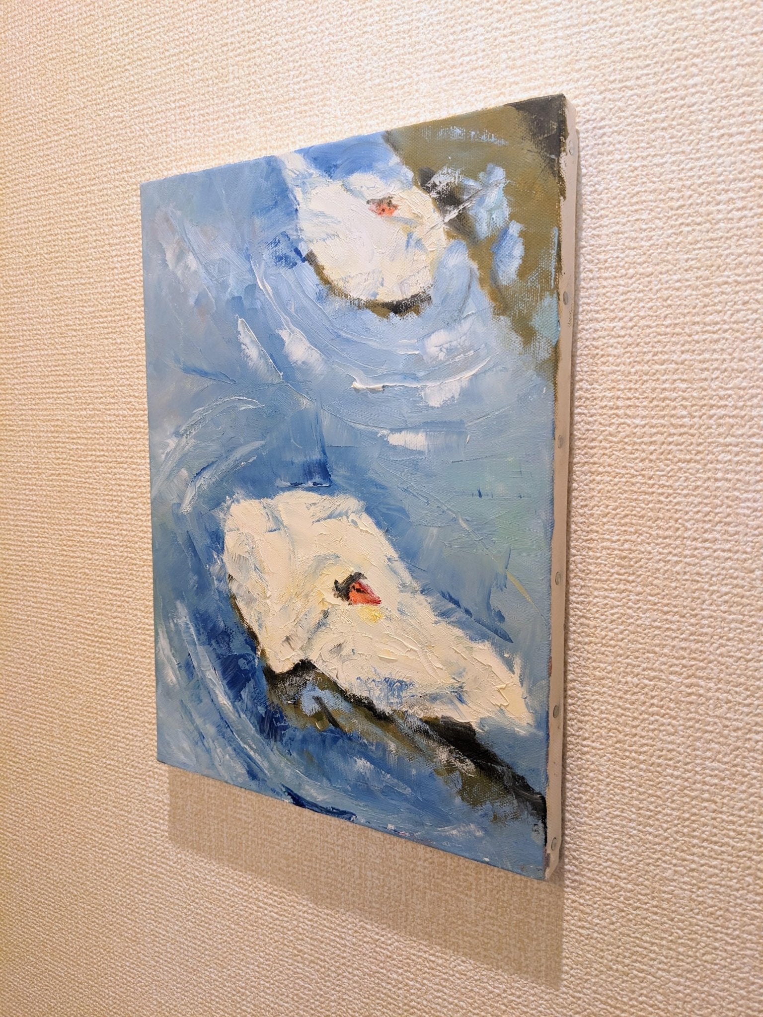 F6号】フロランタン 油絵 oil painting 原画 白鳥 ブルー 青 F6号