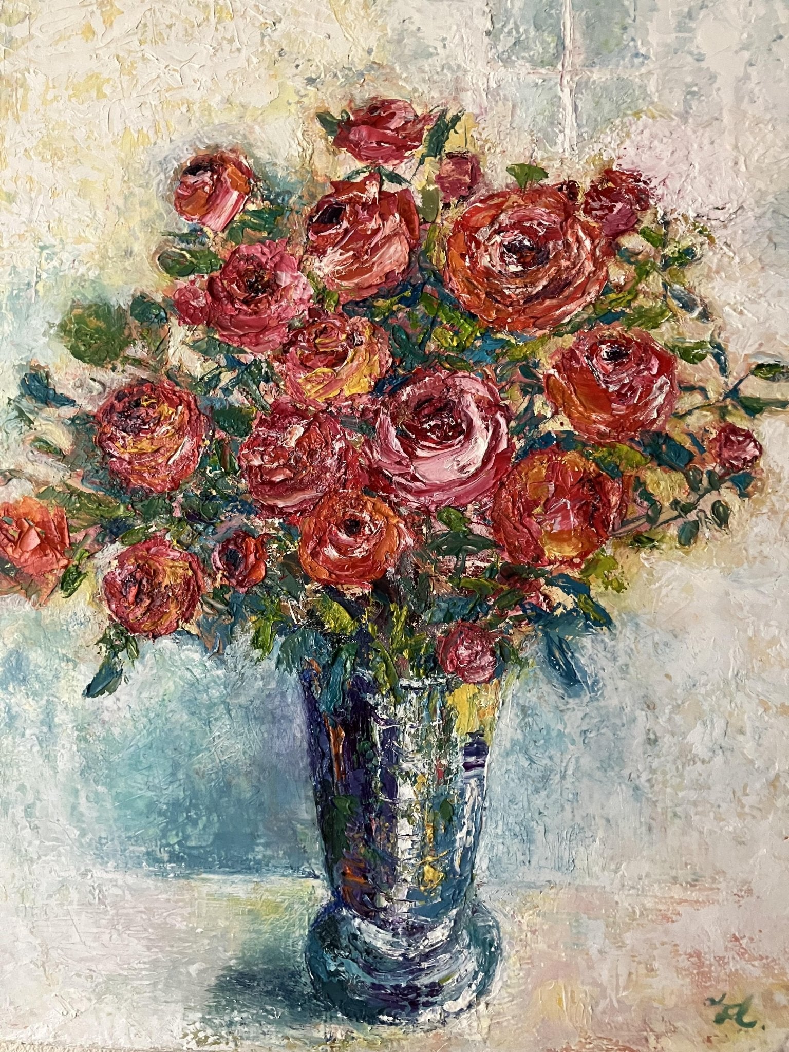 画家haru 油彩画F6号☆薔薇☆ 真作、原画、一点物、静物画。