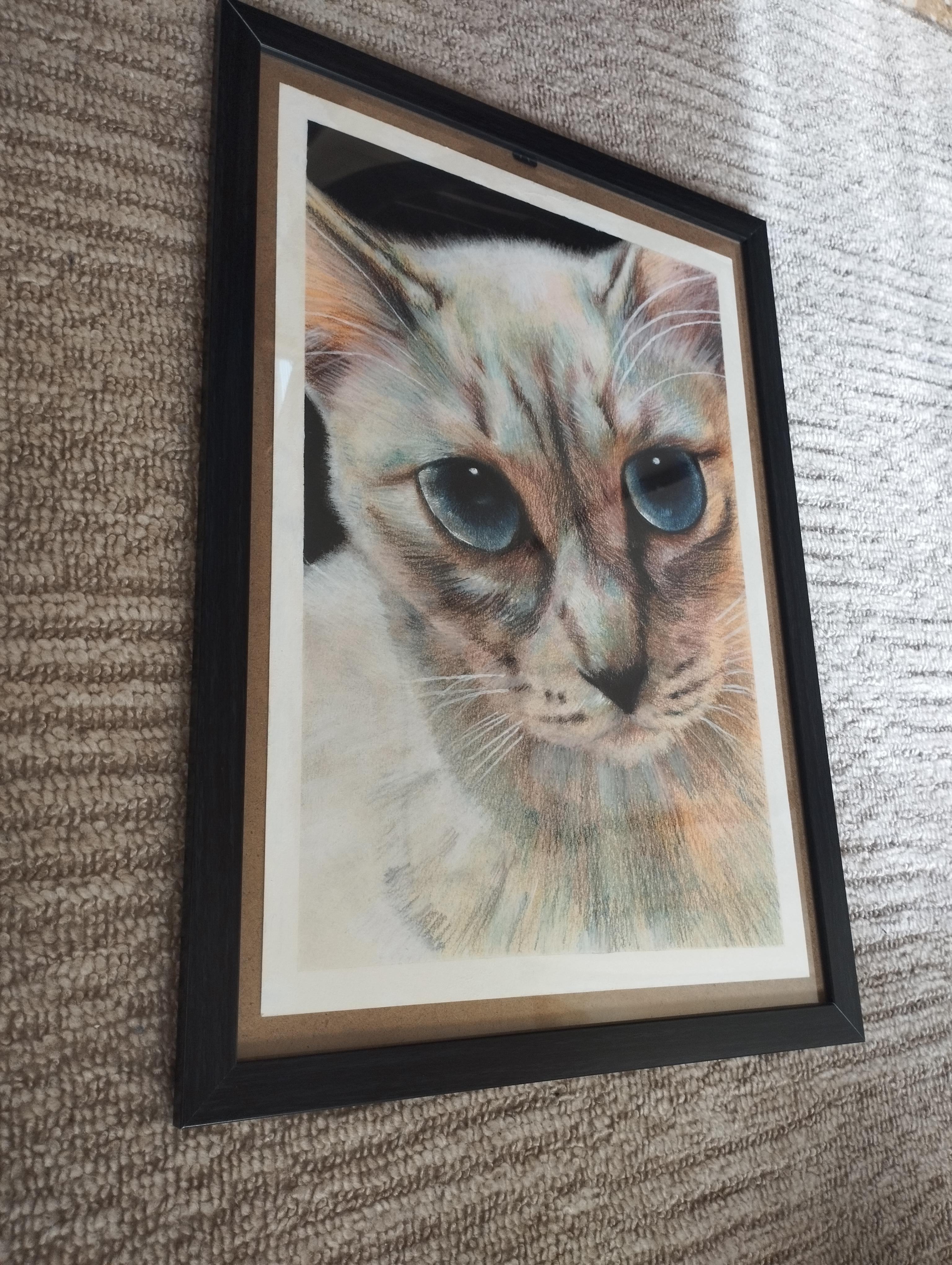 少女と猫の絵画 金色フレーム付き 油絵 少女と猫の絵画 金色フレーム