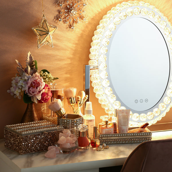 女優ミラー ハリウッドミラー クリスタル ライト付き 卓上ミラー