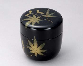 本漆手塗 松笠松葉蒔絵 利休箱 木製溜塗 仁清扇面 手塚桐鳳