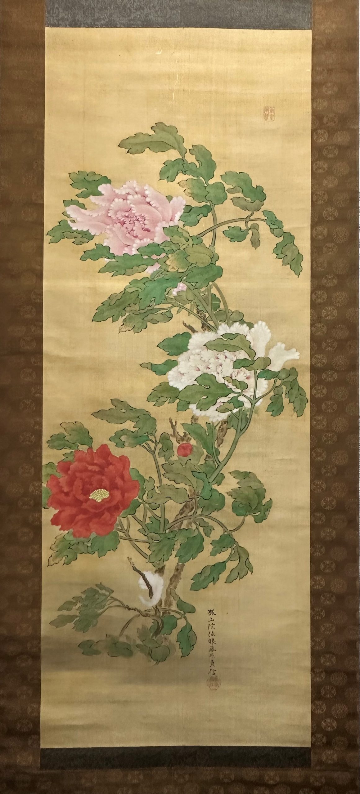 真作】田能村小齋/牡丹草花図/花図/牡丹図/掛軸☆宝船☆AD-445 真作