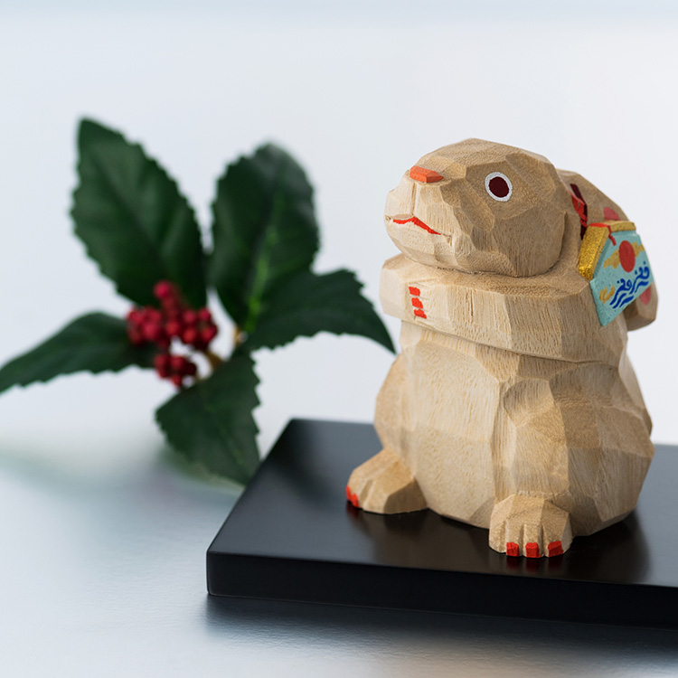 うさぎ一刀彫桜 卯 兎 ウサギ うさぎ一刀彫桜卯兎ウサギ