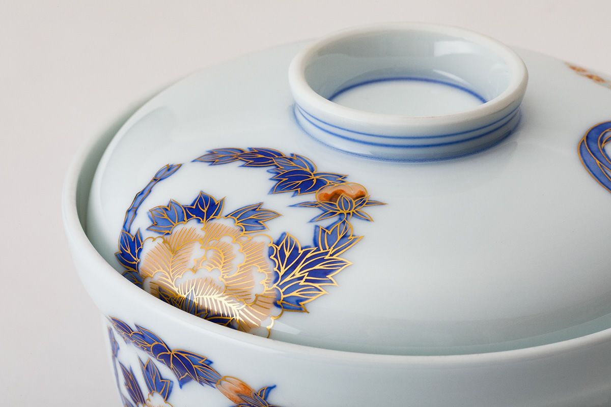 2394 深川製磁 染錦花丸文 湯呑蓋付 2客 時代物 2394 深川