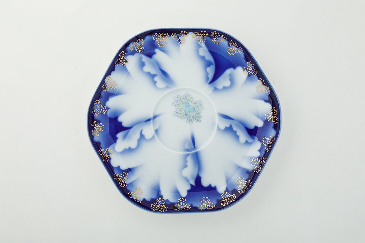 2328 深川製磁 牡丹金ミル皿1客 寿赤絵梅型鉢1客 2328 深川製磁 牡丹金