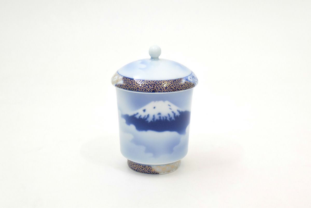 2386 深川製磁 白い花 湯呑 蓋付き 5客 未使用 2386 深川製