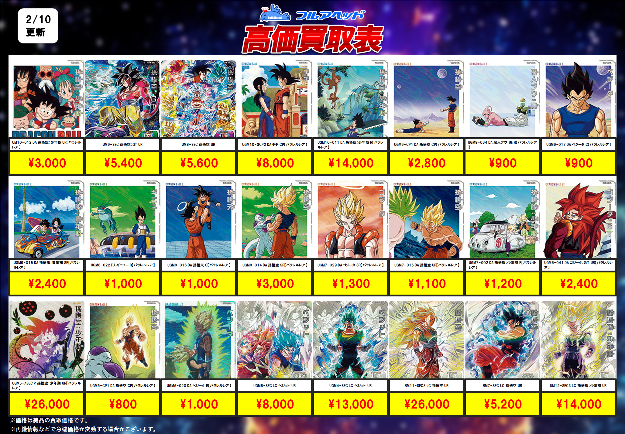 スーパードラゴンボールヒーローズ – 【フルアヘッド】高価買取表