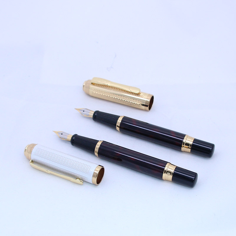 王道】格子模様 金装飾 高級 万年筆 - 太字 署名 契約書 太字|万年筆