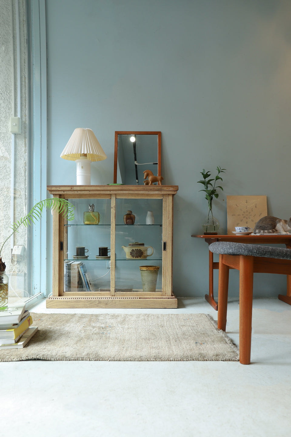 ジャパンヴィンテージ ガラスショーケース ナラ材/Japanese Vintage