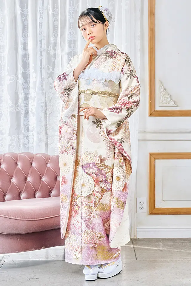 大特価】ワケアリ 振袖セット 成人式 正絹 着付け練習用 白 103 ○ 大