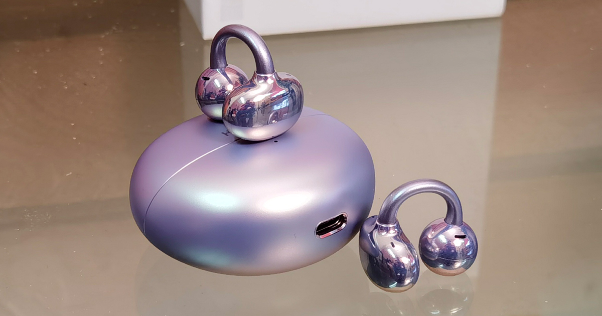 HUAWEI FreeClip ワイヤレスイヤフォン パープル オープンイヤー型の