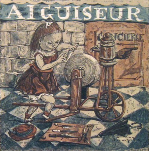 藤田嗣治 小さな職人 版画 藤田嗣治『小さな職人たち 研ぎ屋』｜絵画