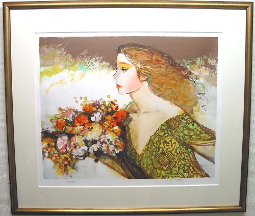 今井幸子 リトグラフ 肖像画 人物画 絵画 版画 今井幸子「ブーケの女