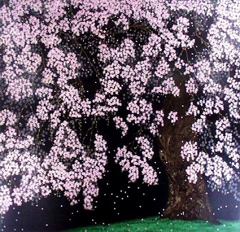 中島千波 「桜花春宵」リトグラフ 版画 桜 日本画 限定 中島千波