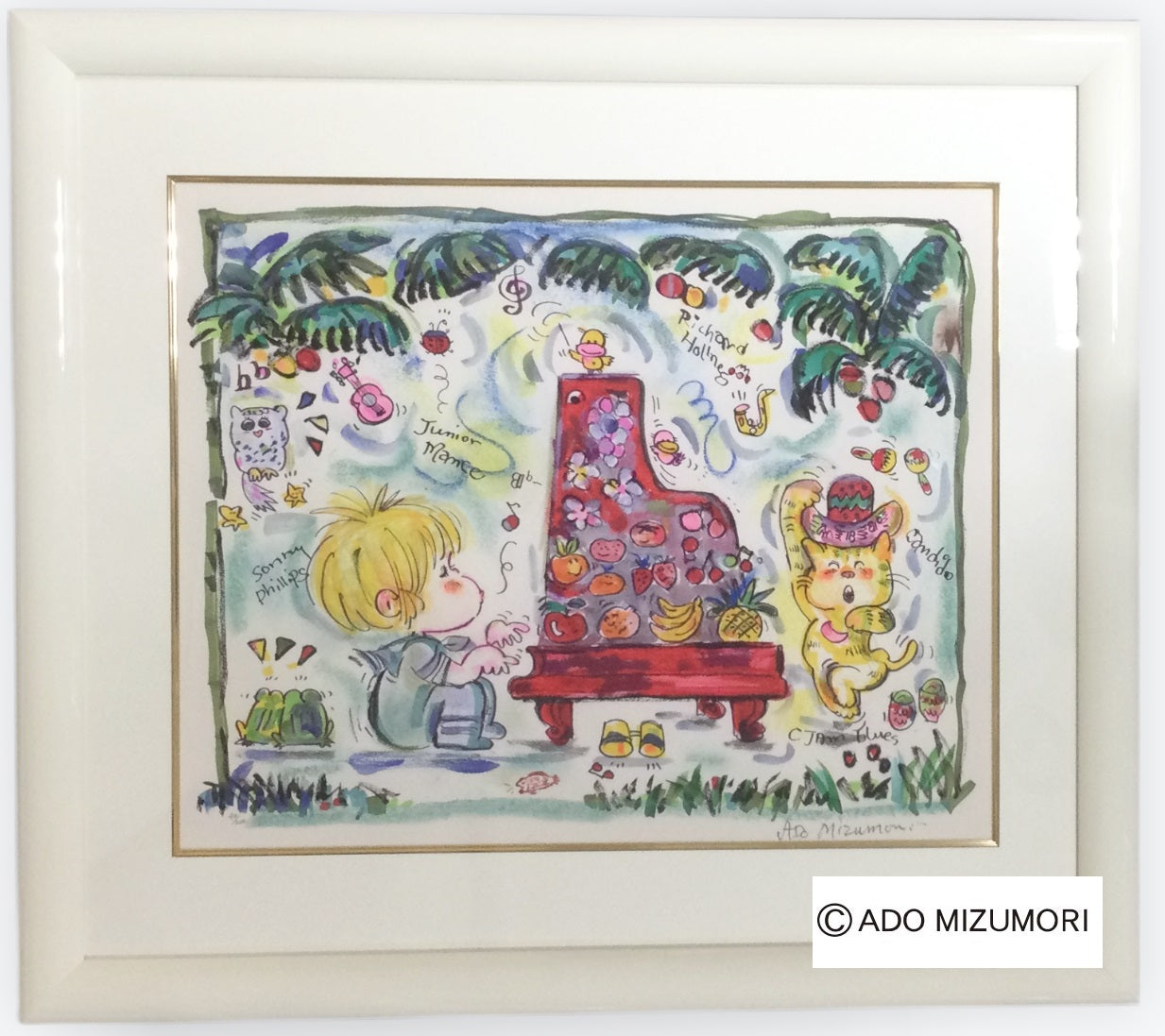 SALE【F6号】水森亜土（仲良し）肉筆品/表裏サイン有/手描き/アクリル