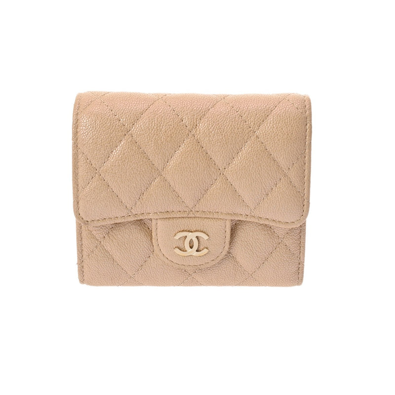 シャネル スモールフラップウォレット ベージュ レディース キャビア