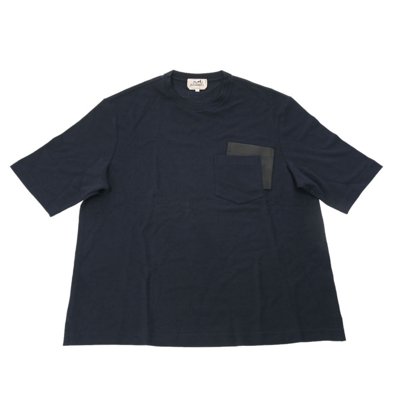 エルメスクルーネック Tシャツ レザーポケット Lサイズ マリン メンズ
