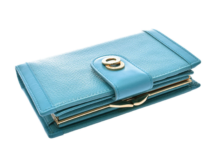 ブルガリ ドッピオトンド がま口財布 ターコイズブルー GP金具
