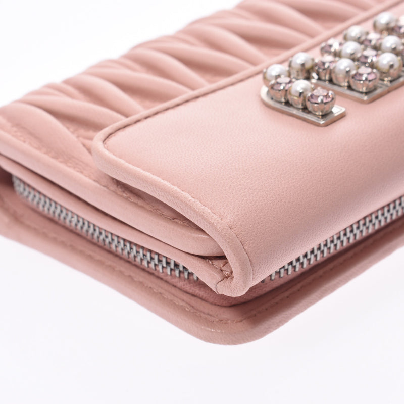 miumiu ミュウミュウマテラッセレザー 三つ折り財布ピンクベージュ