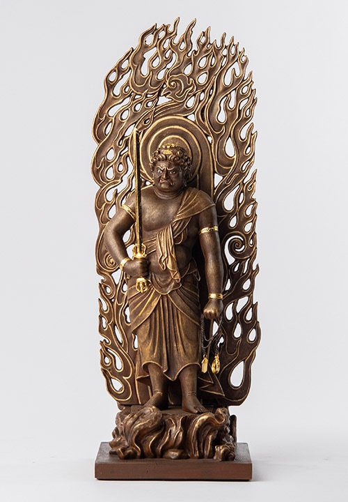 修縁堂】仏像立像 一刀彫り 仏師彫り 手作り 木彫り細密彫刻 不動明王像