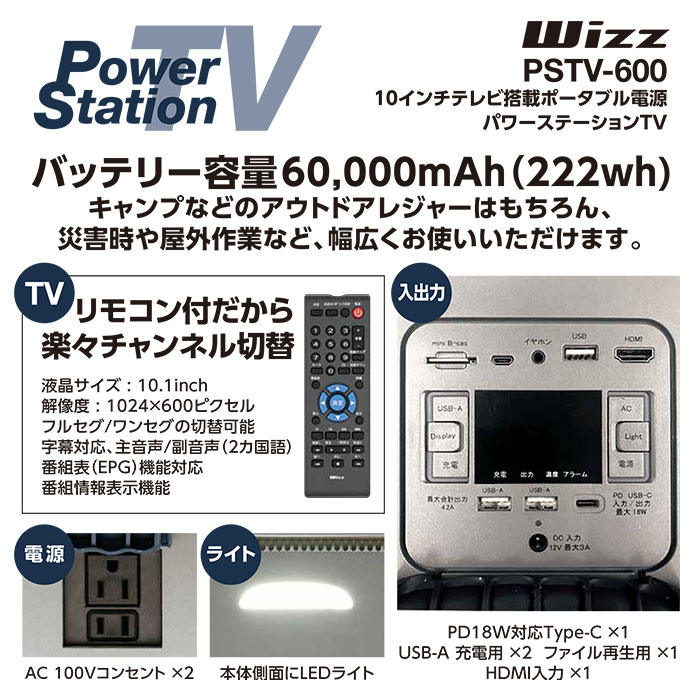 非常用バッテリー 10インチテレビ搭載ポータブル電源