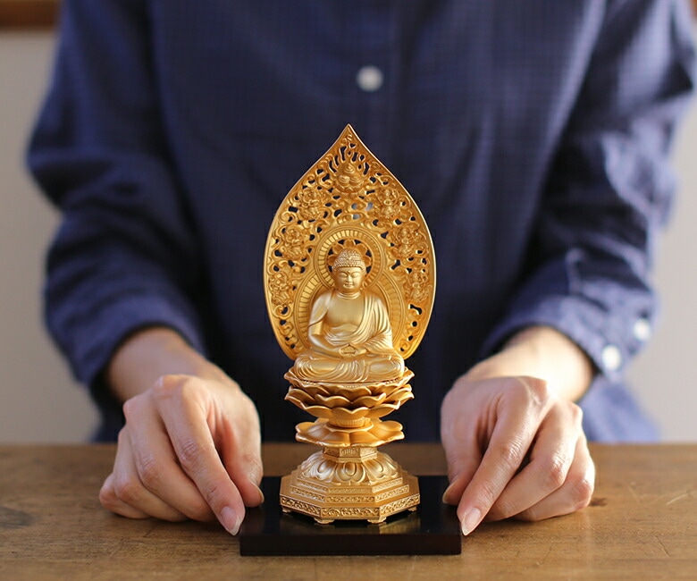 仏像】 釈迦如来座像 18.0cm （純金メッキ） | 仏具,仏像(金属製