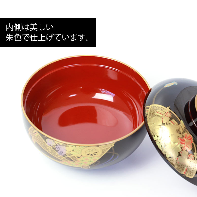 木製漆器山人艸果蒔絵煮物椀山中塗蓋付煮物椀五客揃いアンティーク高級漆器